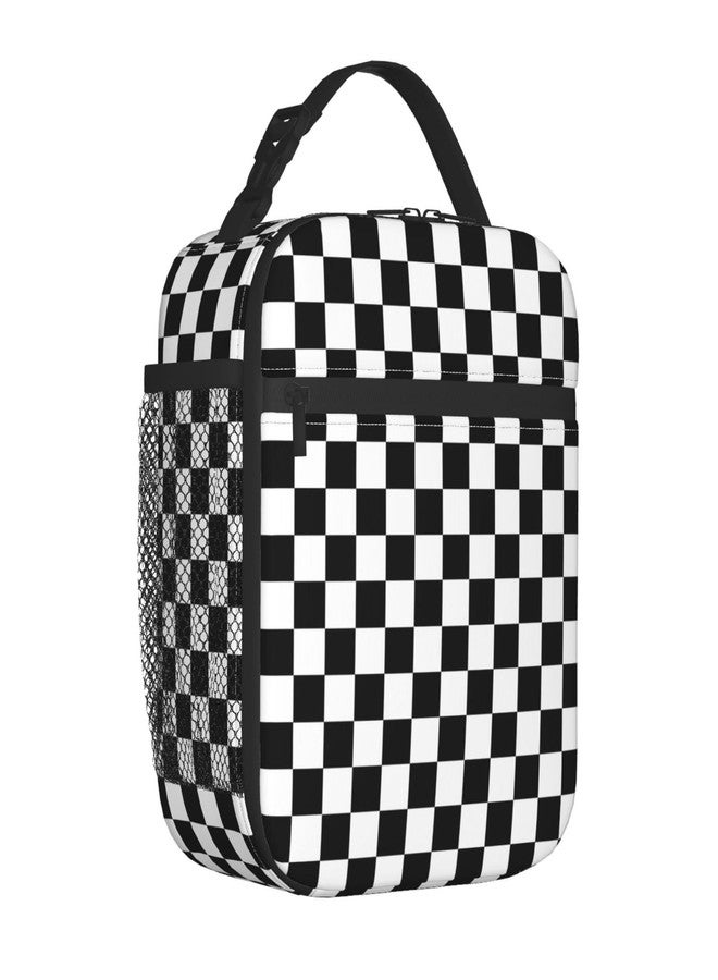 Futterya Tote Lunch Bag for Adult Black White Racing and Checkered Pattern Insulated Reusable Lunch Box for Work Office - Image 1